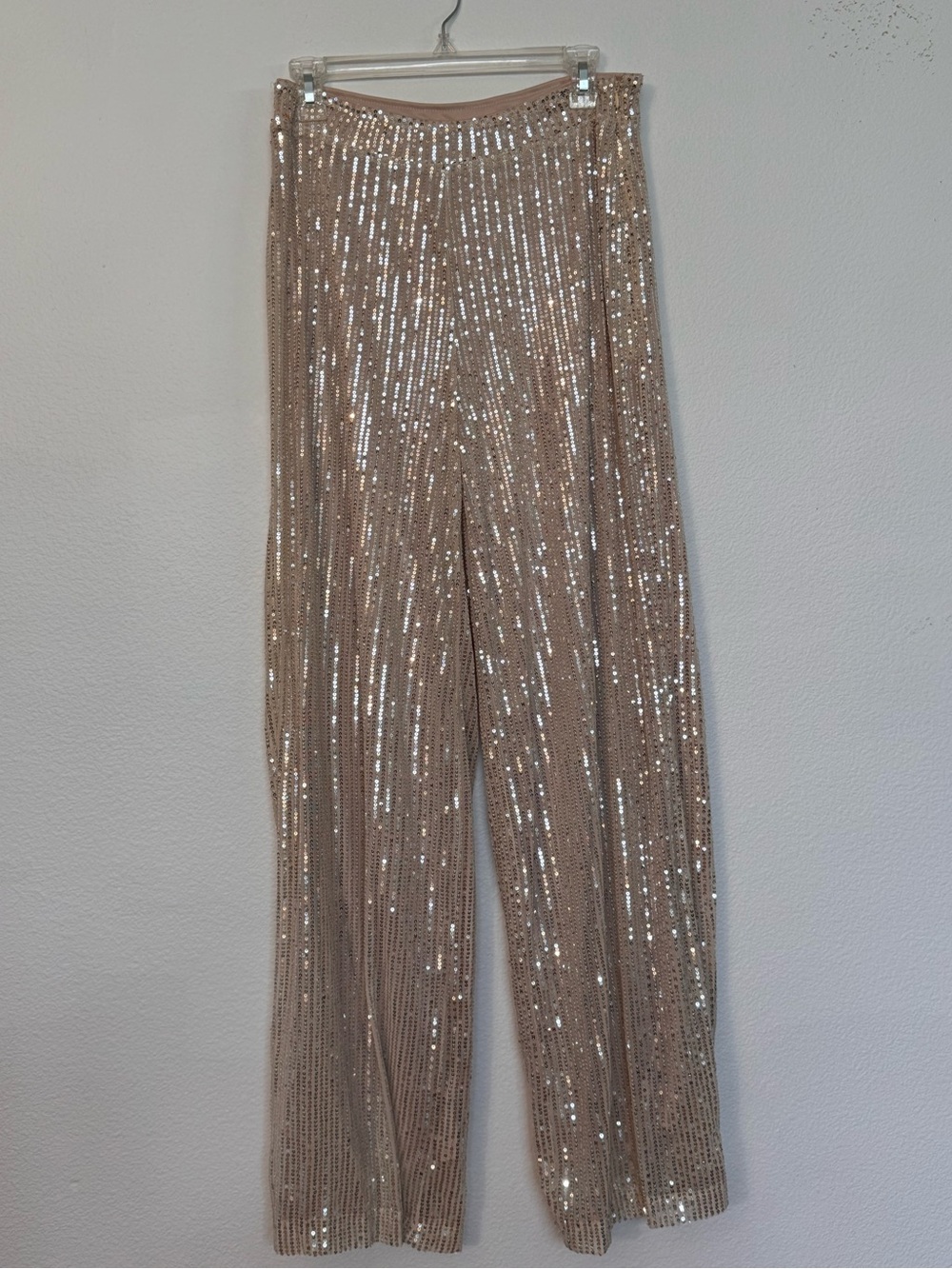 SHEIN Beige Sequin Wide-Leg Pants
